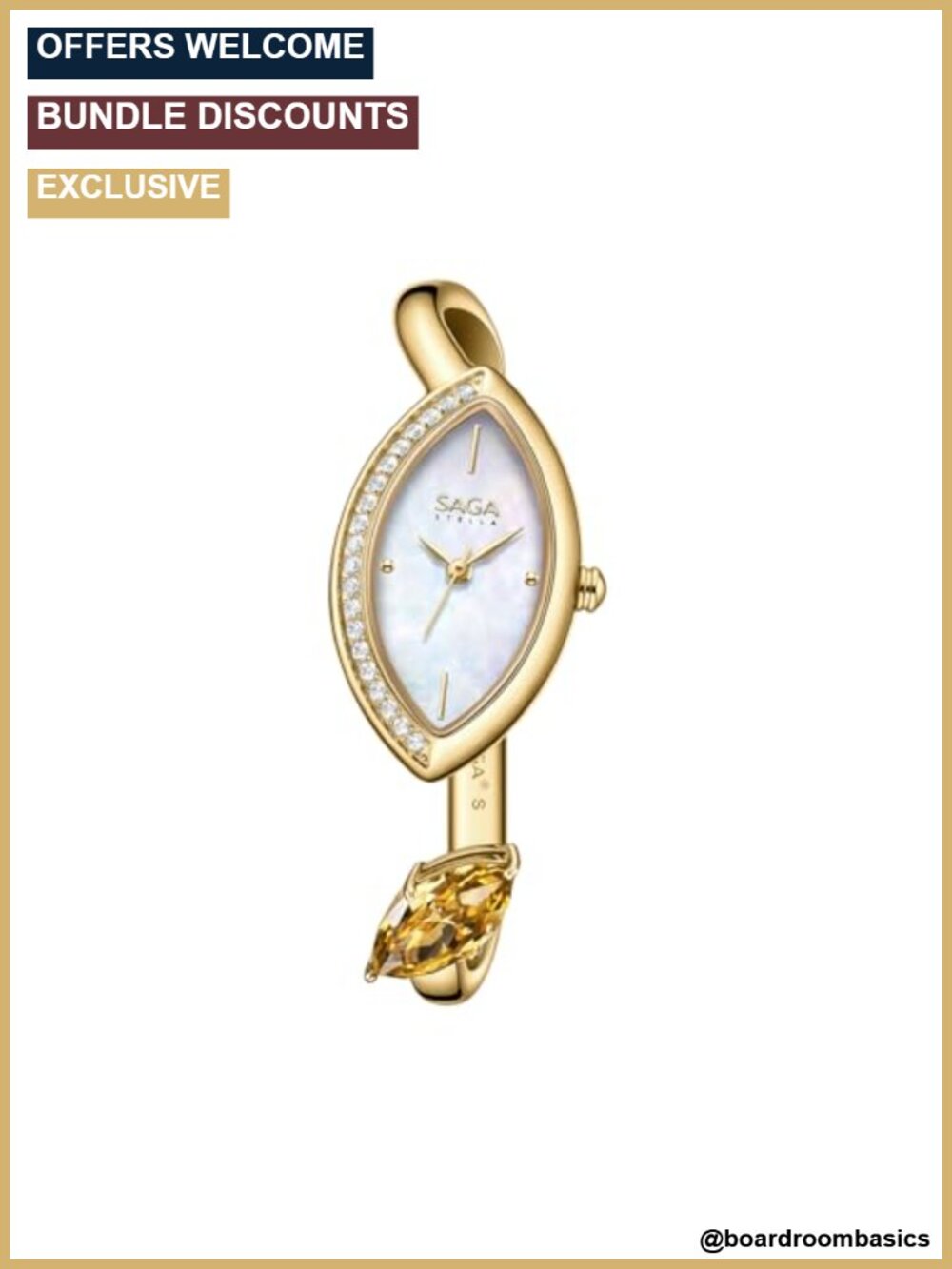 Luxury Cuff Bangle Watch 316L Stainless Steel Swiss Quartz Danube Crystal